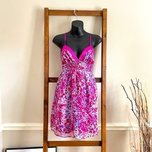Bright floral violet silk dress